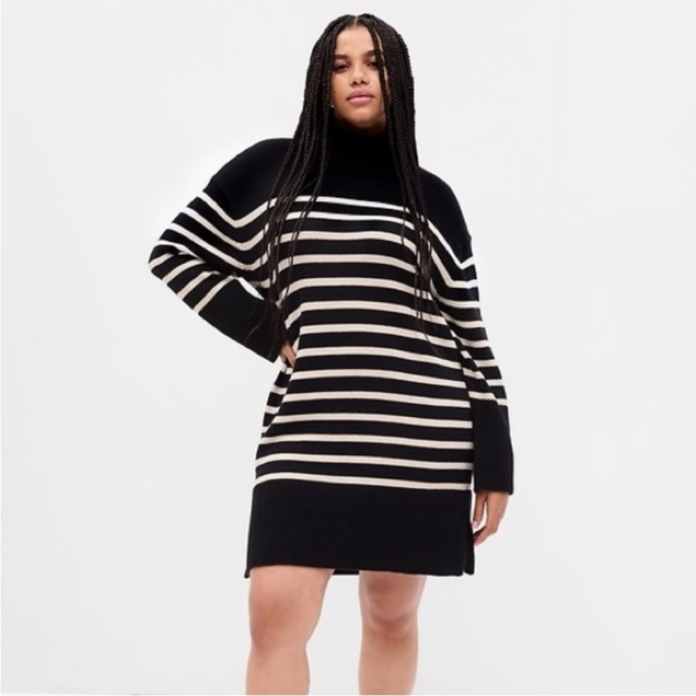 Gap Black White Stripe Turtleneck Sweater Dress